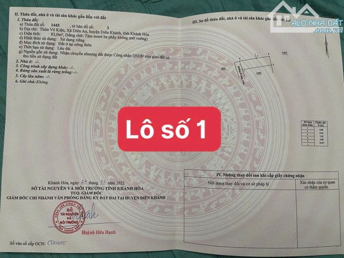 CẦN BÁN SỔ FULL THỔ- Đường bê tông 3m Diên An - 1