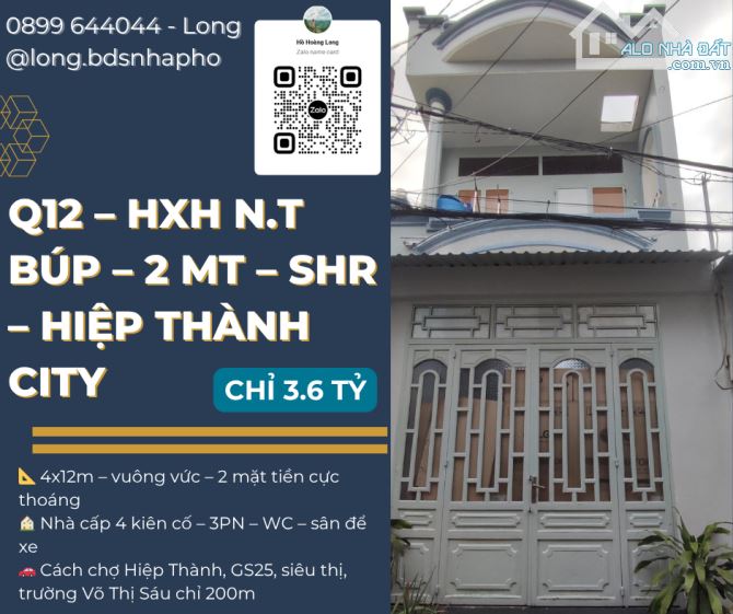 Q12 – HXH N.Thị Búp – Hiệp Thành City – 2 mặt tiền – 4x12  – SHR