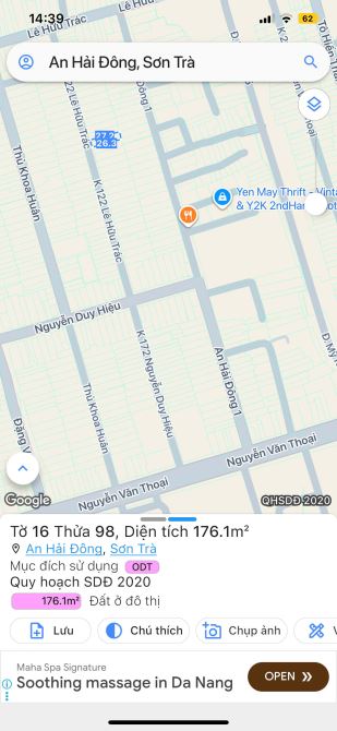 Bán đất Kiệt NGUYỄN VĂN THOẠI (Kiệt oto 5m) cách biển chỉ 800m , DT 176m2 giá 18ty2 - 1