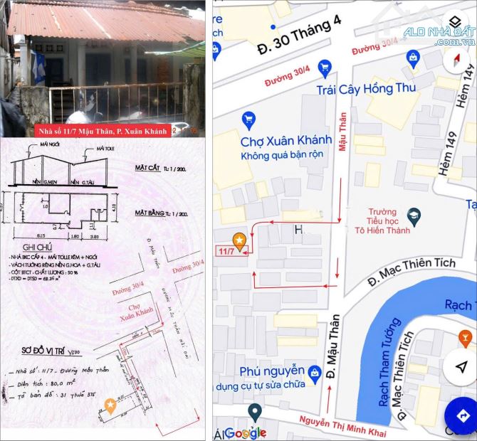 Bán nhà nát sau lưng chợ xuân khánh hẻm 15 Mậu Thân Giá 2 tỷ dt 80m2 - 1