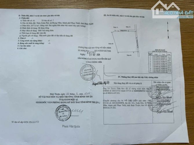 BÁN LÔ ĐẤT 2 MẶT TIỀN 2477m2 FULL THỔ CƯ, PHONG NẪM, PHAN THIẾT - 1