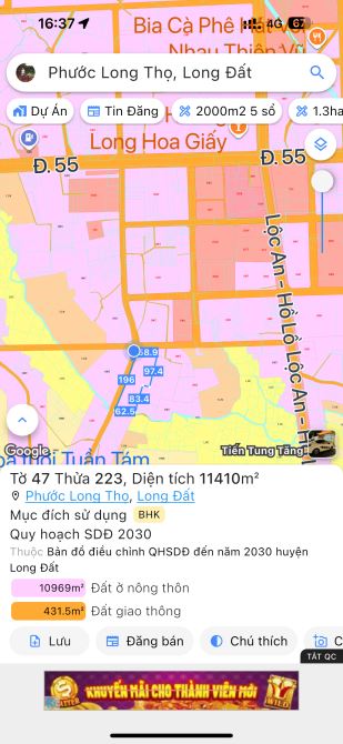 1.1ha có 196m mt đường nhựa vỉa hè cây xanh gần KCN Đất Đỏ - 3