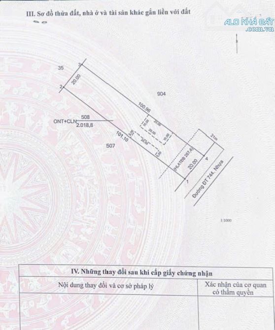 BÁN ĐẤT MT DT744, ĐỊNH THÀNH, DẦU TIẾNG, DT: 20x100, TC300M2, SHR, GIÁ 5,9 TỶ - 4