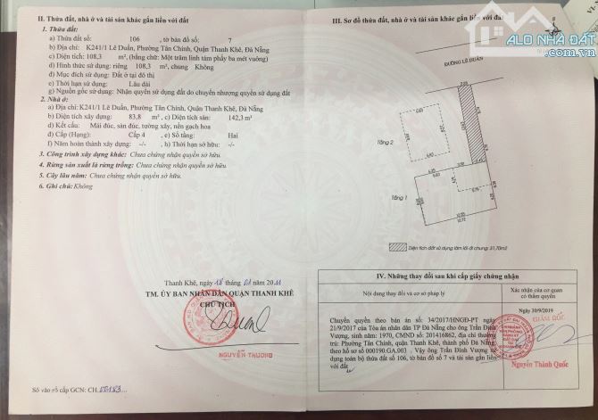 Chính chủ cần bán nhà tại đường Lê Duẩn - Đà Nẵng; DT đất 108,3 m2; Giá 15,5 tỷ