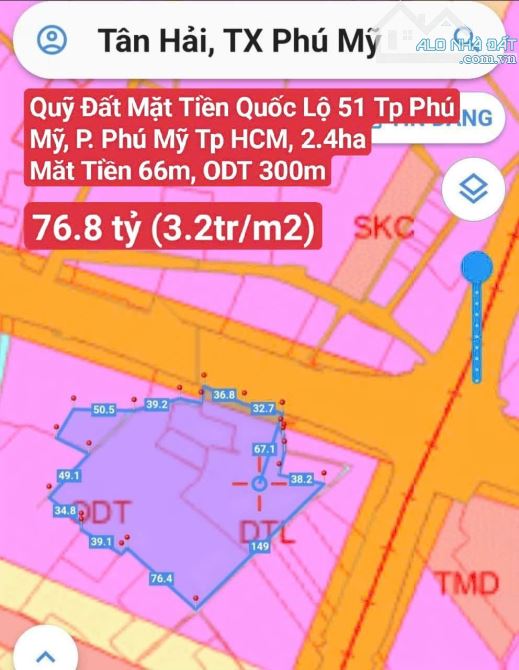 Quỹ Đất 2.4ha (ODT: 300m2) MT QL51, Tân Hải, Tp. Phú Mỹ, BRVT (P. Phú Mỹ Tp.HCM)