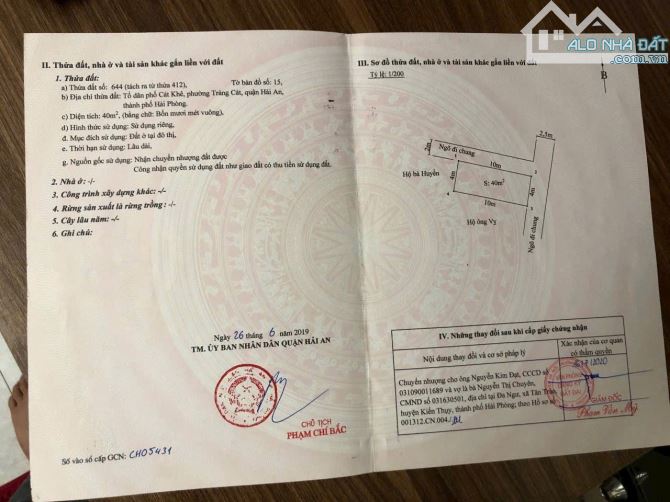 Đất nền tại Cát Linh, Tràng Cát, Hải An, Hải Phòng với diện tích 40 m2, pháp lý đầy đủ.