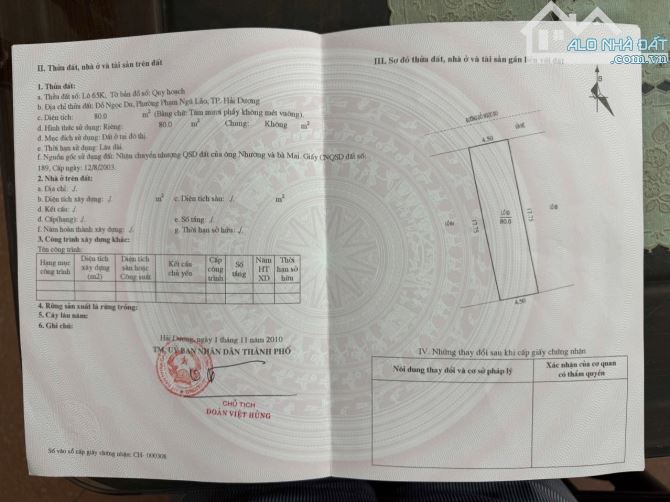 Bán đất đường đỗ Ngọc du phường Lê Thanh Nghị tp Hải Phòng