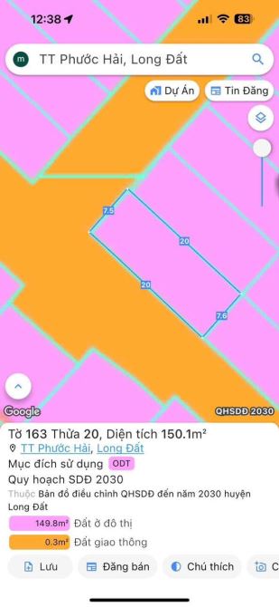 Lô góc 2 mặt tiền Tdc  biển Phước Hải,dt : 150m2 , ngang 7m5 dài 20m  Full thổ cư-giá 6tyx