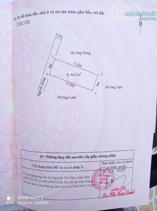 Chuyển nhượng lô đất nhỏ xinh tại Tân Vũ, Tràng Cát. Ngõ 3m thông, ô tô vào đất Dtich 44,7