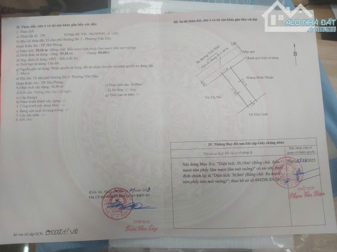 Bán 40m2 đất tuyến 2 Hương Sơn, Khu 4 ,Kiến An.  Giá 1,45 tỷ ngõ thông 5m