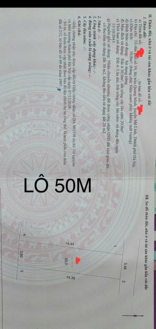 Bán đất Quang Minh- Cách 1 nhà ra bìa làng 50m=2ty450
