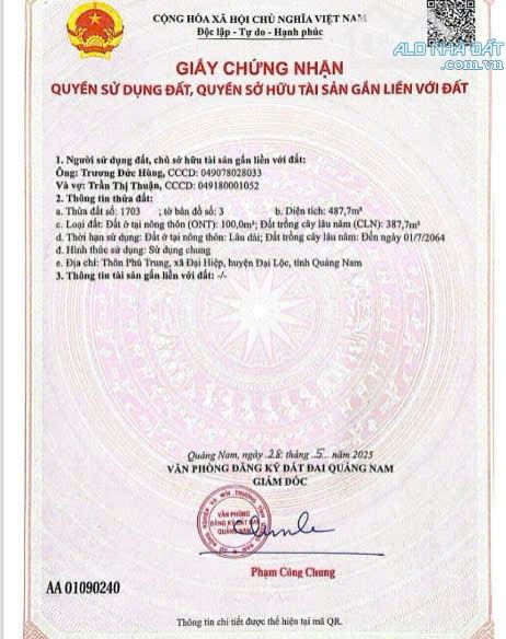 Gần 500m2 Đất Đại Hiệp - Đã có Sổ - Giá 800tr ! KHÔNG THỂ TIN NỔI - [M165]