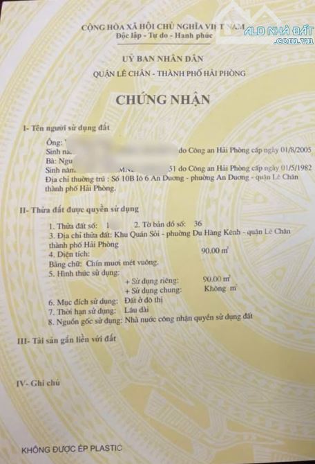 Bán nhà Phân Lô Võ Nguyên Giáp, Đối diện AEON, Lê Chân, Hải Phòng, Diện tích 90 m2