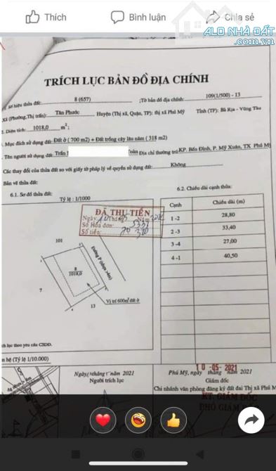 Bán Gấp Đất Mặt Tiền Đường Hùng Vương - KINH DOANH BẬC NHẤT PHÚ MỸ - 1