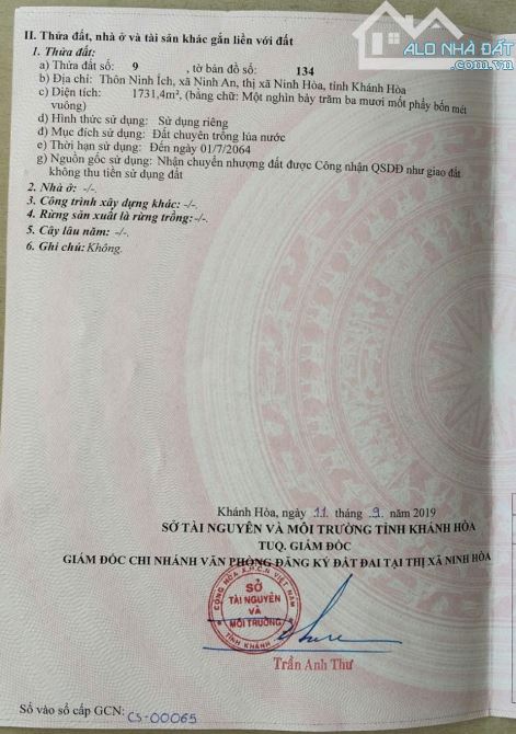 340tr  3,5 sào ruộng cách QL1A 100m tại Ninh Ích, Ninh An. - 1