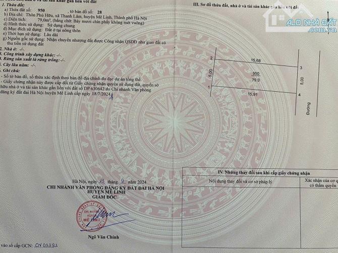 Bán đất Phú Hữu,Thanh Lâm,Mê Linh,Hà Nội,dt 79m đường oto thông,gần VĐ 4,gần HUD Mê Linh - 3
