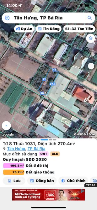 Nhánh Đường 31  Tân Hưng (phường Long Hương, tp HCM) - Dt 10x27, có 100tc - Giá bán 2.8 tỷ - 3