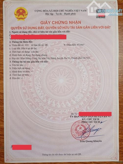 65M2 (45Tr/M2 ) KHU THỊ TRẤN TÂN ĐẰNG BA VÌ - 4