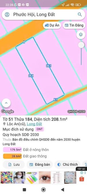 CHÍNH CHỦ GỬI BÁN ĐẤT ĐẸP GẦN CHỢ LỘC AN GIÁ CẮT LỖ CHỈ 1,5 TỶ