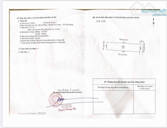 Chuyển Nhượng 137.5m Đât TDP Văn Cú, Phường An Hải,Hải Phòng.