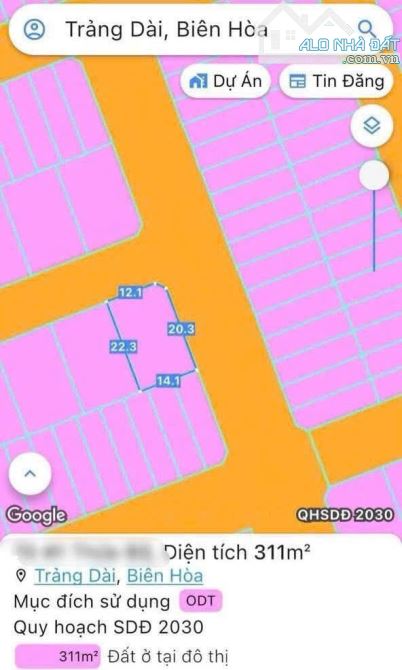 Bán đất biệt thự góc 2 mặt tiền sổ riêng thổ cư p. Trảng Dài