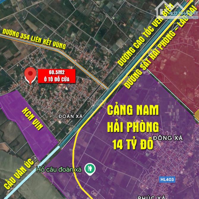 BÁN ĐẤT 60.5m2 ô tô đỗ cửa rẻ nhất Đoàn Xá đón sóng Cảng Nam Hải Phòng