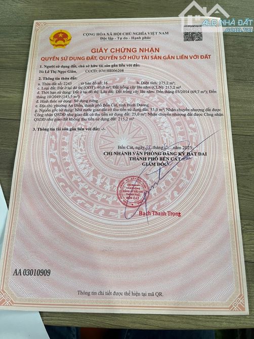 Bán đất An Điền Bến Cát gần vòng xoay An Điền giá 1ty380 - 1