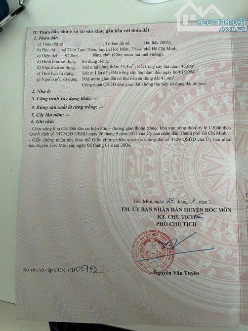 Quá Ngộp Chủ Cần bán nhanh Căn nhà 92m2 ở Thới Tam Thôn 820triệu Sổ Hồng Riêng Sẵn - 1