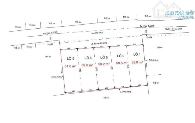 Bán 5lô đất sau căn mặt tiền đường Hà Huy Giáp, Q12, giáp Gò Vấp. 4.8x13m, HXH 5m, 5.8tỷ - 1