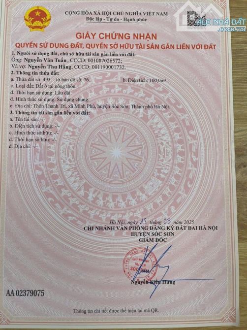 ✅✅Chính chủ em cần tiền gia hang lô đất 100m phun thổ.cư  giá nhỉnh tỉ  ✅✅vitri: thanh trí - 3