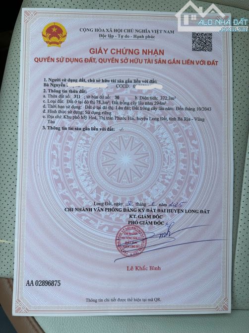 Đất đẹp ngay điểm giao của tuyến đường 44B (Sài Gòn - Hồ Tràm) và đường trung tâm xã Phước - 9