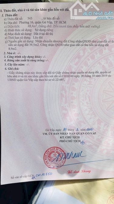 Bán nhanh lô đất hẻm 350 Nguyễn Văn Lượng, p16, Gò Vấp