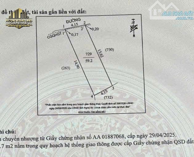 BÁN ĐẤT HƯNG ĐÔNG – NGÕ ĐƯỜNG TRẦN HỮU THUNG 59,2m2 Tây Bắc đường 5m