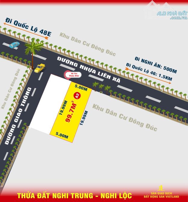 ĐẤT ĐẸP - xóm 10 , Nghi Trung mặt đường nhựa liên xã   Diện tích: gần 100m2  ĐẤT ĐẸP