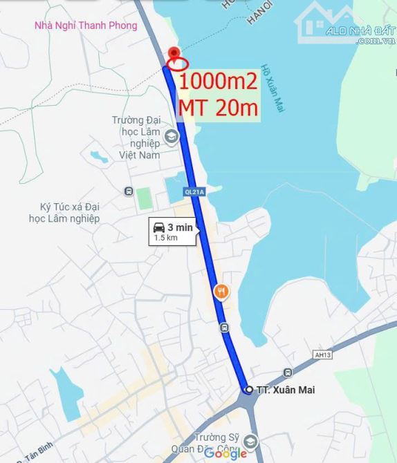 CHÍNH CHỦ BÁN LÔ ĐẤT HƠN 1000M2 MẶT TIỀN HAI MƯƠI MÉT BAM ĐƯỜNG QL21 TẠI THỊ TRẤN XUÂN MAI