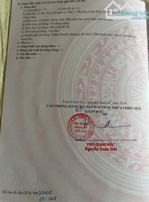 Bán lô đất KQH Xuân Phú view công viên ngay TTTP Huế - 1
