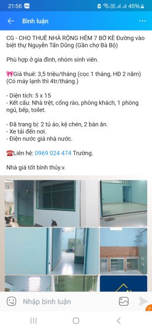 Nhà rộng gần chợ Bà Bộ cho thuê lâu dài - 1
