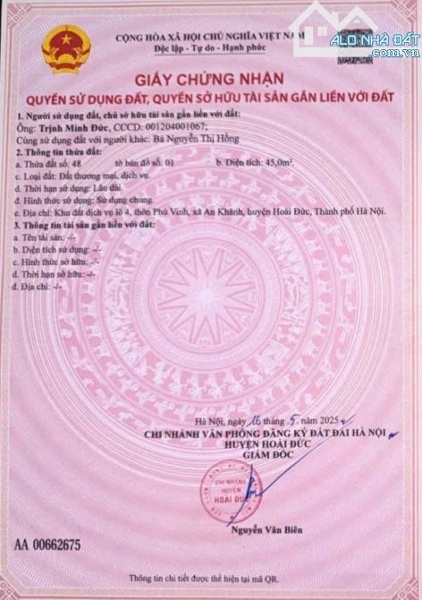 Bán gấp đất dịch vụ Phú Vinh, DT 45m2, mt4.31m, giá chỉ 169tr/m2 - 2