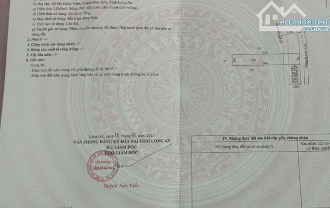 Ket Tiền bán nhanh 150m2 Đất Thổ Cư Sổ Hồng Riêng xã Mỹ Hạnh Nam - Giáp TP HCM