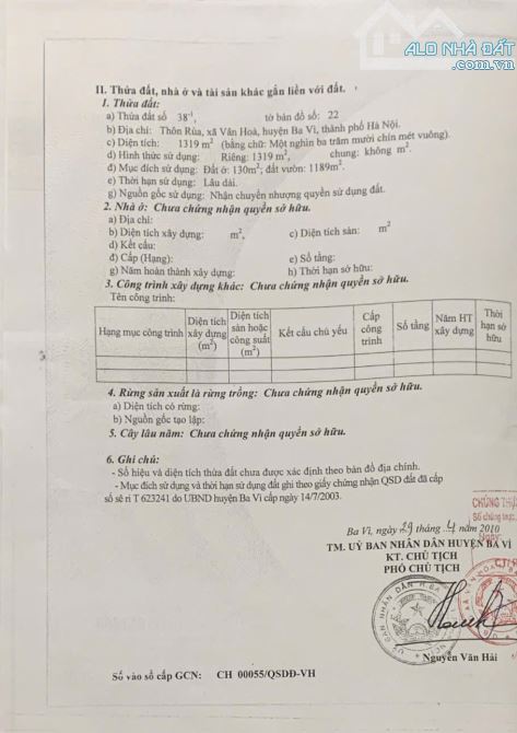 CẦN BÁN MẢNH ĐẤT CÓ SỔ ĐỎ TẠI THÔN RÙA – XÃ YÊN BÀI – HÀ NỘI - 4