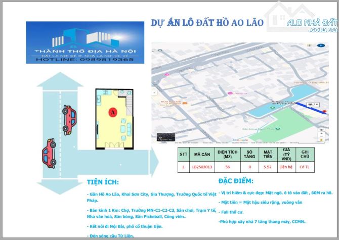 Bán nhanh lô đất hồ Ao Lão, DT 56M2 x MT rộng, ô tô vào đất, 3 bước ra hồ! - 4