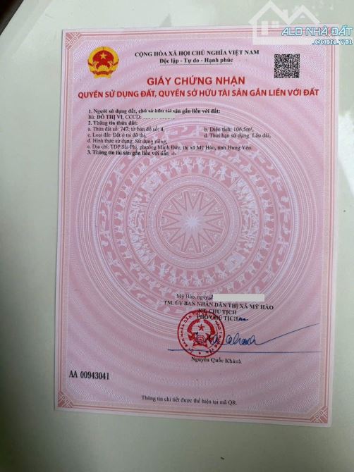 Hiếm bán lô đất 106m mặt đường tại phường Minh Đức, Mỹ Hào, Hưng Yên