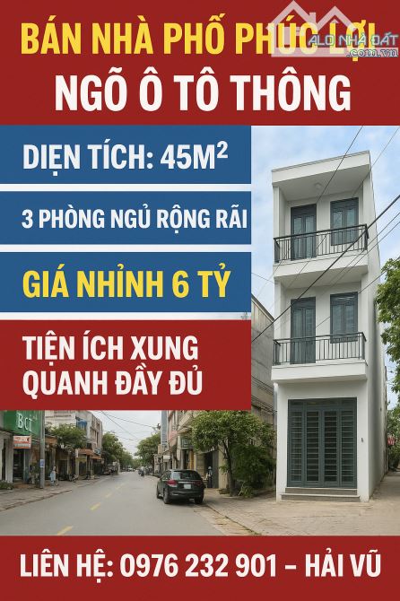 TRUNG TÂM PHỐ PHÚC LỢI - NGÕ Ô TÔ THÔNG - 45M - 3 NGỦ - FULL NỘI THẤT - GIÁ NHỈNH 6 TỶ