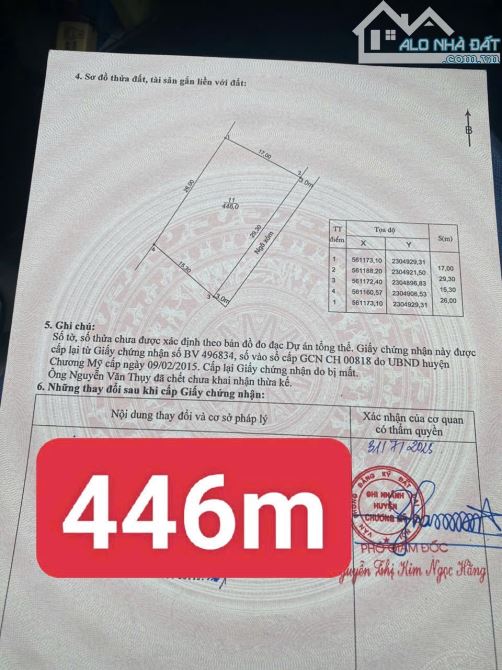 Bán đất phân lô xã xuân mai DT 446m giá vài triệu /m