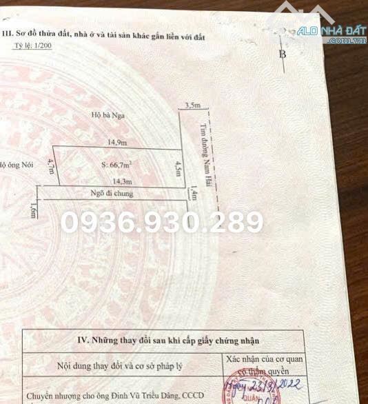 Chính chủ gửi bán lô góc mặt đường Nam Hải  Hải An