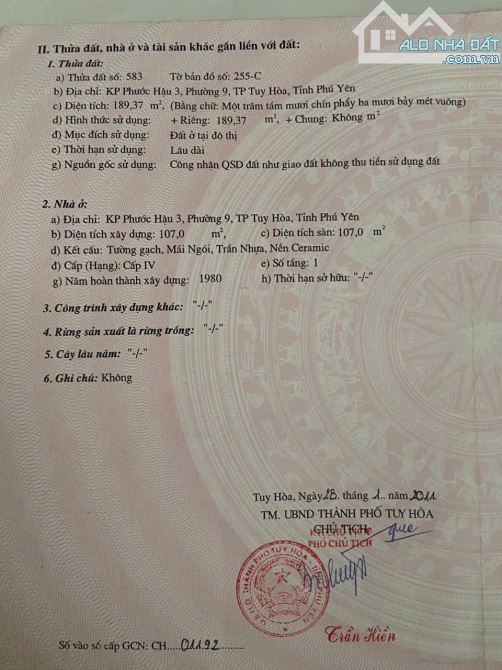 Cc bán nhà đất ở Phước Hậu 3, TP Tuy Hòa, Phú Yên - 1