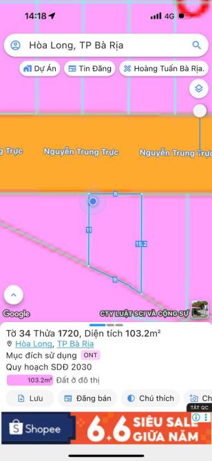 nhánh đường số 3 - Xã Hoà Long - Tp Bà Rịa-8*15m2- tổng 103m2 có 80 thổ cư - 1