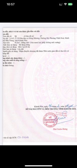 CẦN BÁN LÔ ĐẤT ĐẸP MT ĐƯỜNG VŨ HỮU, PHƯỜNG BẮC NHA TRANG. - 1