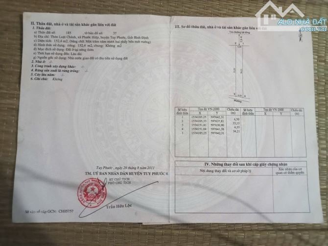 Bán lô đất tâm huyết 152m2 nở hậu. Xã Tuy Phước