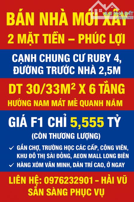 NHÀ MỚI DÂN XÂY - 2 MẶT THOÁNG - PHÚC LỢI - 6 TẦNG - NGÕ 2,5M - GẦN RUBY 3